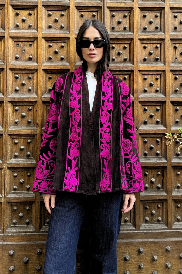 ARTEFILIA-MILANO - giacca uma velluto ricamato - SAHARA FUCSIA