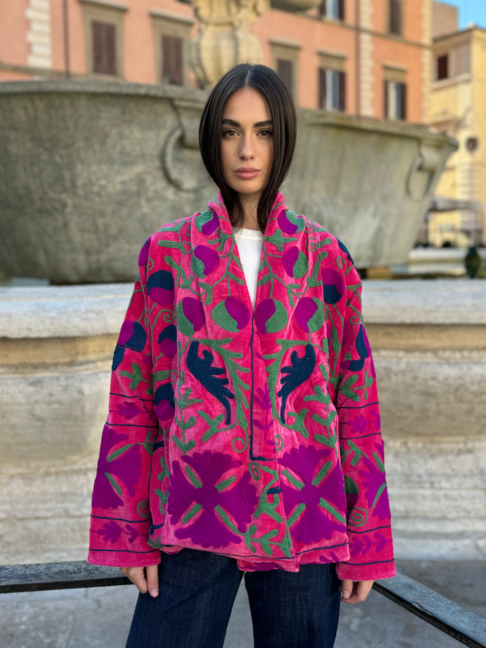 ARTEFILIA-MILANO - giacca Uma In velluto ricamato - ZAMIRA FUXIA