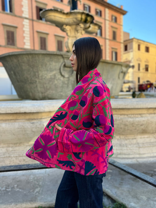 ARTEFILIA-MILANO - giacca Uma In velluto ricamato - ZAMIRA FUXIA