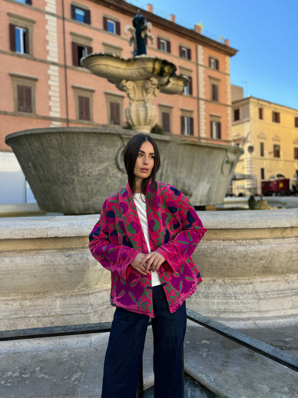 ARTEFILIA-MILANO - giacca Uma In velluto ricamato - ZAMIRA FUXIA