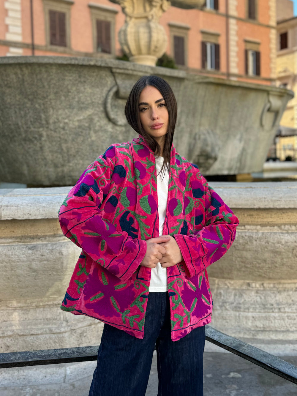 ARTEFILIA-MILANO - giacca Uma In velluto ricamato - ZAMIRA FUXIA