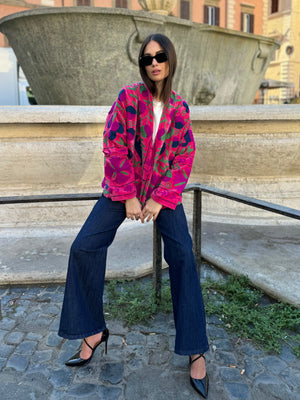 ARTEFILIA-MILANO - giacca Uma In velluto ricamato - ZAMIRA FUXIA