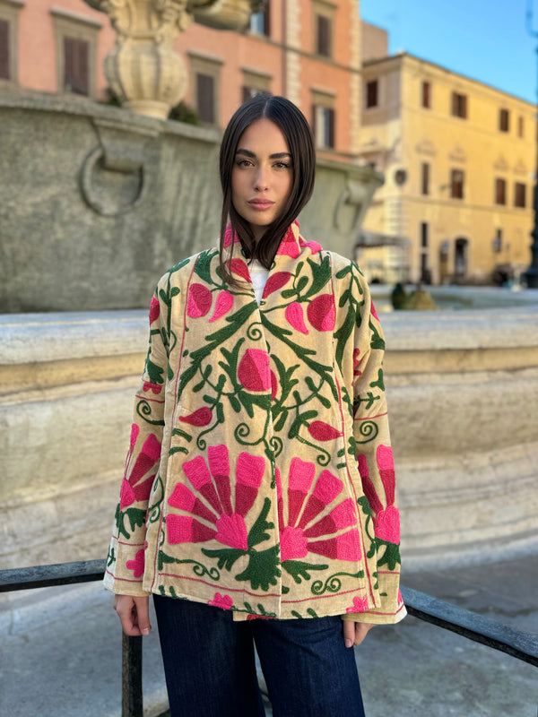ARTEFILIA-MILANO - giacca Uma In velluto ricamato - NAIMA BURRO