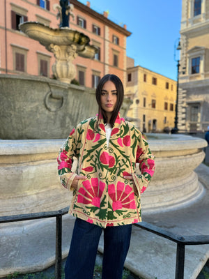 ARTEFILIA-MILANO - giacca Uma In velluto ricamato - NAIMA BURRO