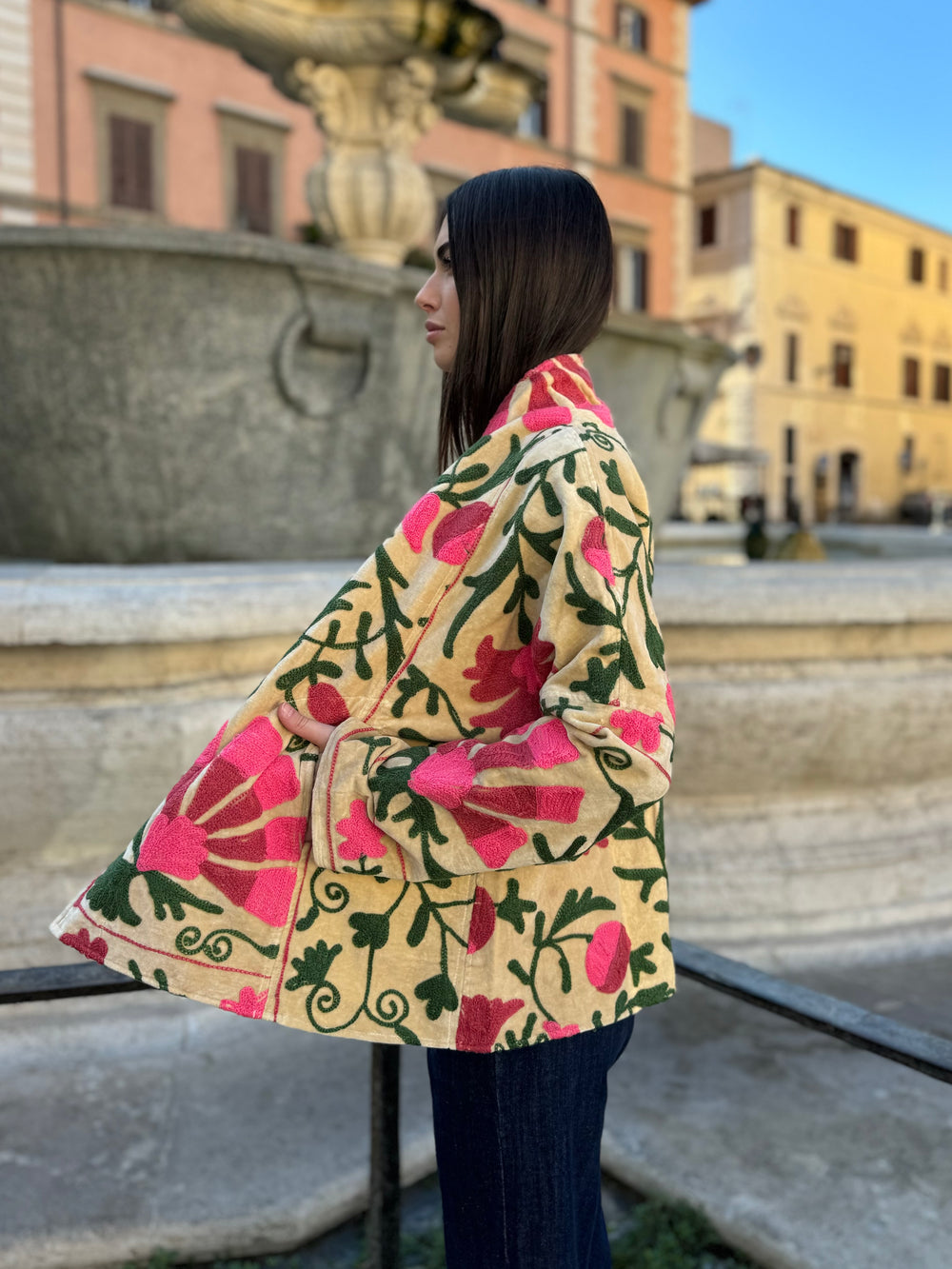 ARTEFILIA-MILANO - giacca Uma In velluto ricamato - NAIMA BURRO
