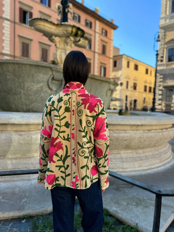 ARTEFILIA-MILANO - giacca Uma In velluto ricamato - NAIMA BURRO