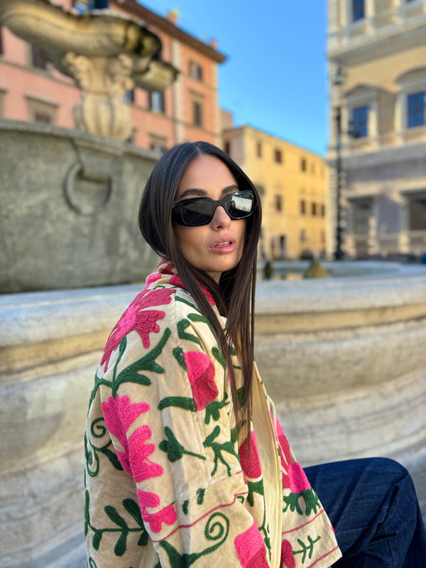 ARTEFILIA-MILANO - giacca Uma In velluto ricamato - NAIMA BURRO