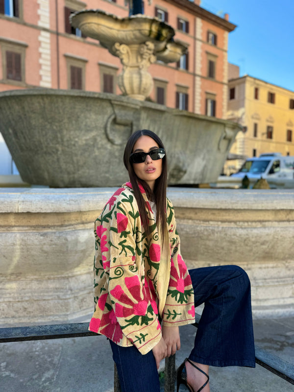 ARTEFILIA-MILANO - giacca Uma In velluto ricamato - NAIMA BURRO