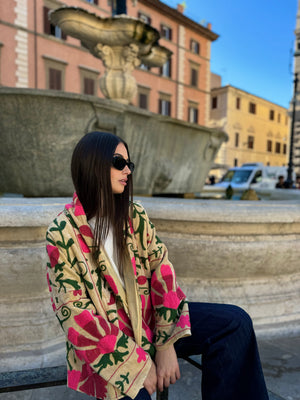 ARTEFILIA-MILANO - giacca Uma In velluto ricamato - NAIMA BURRO