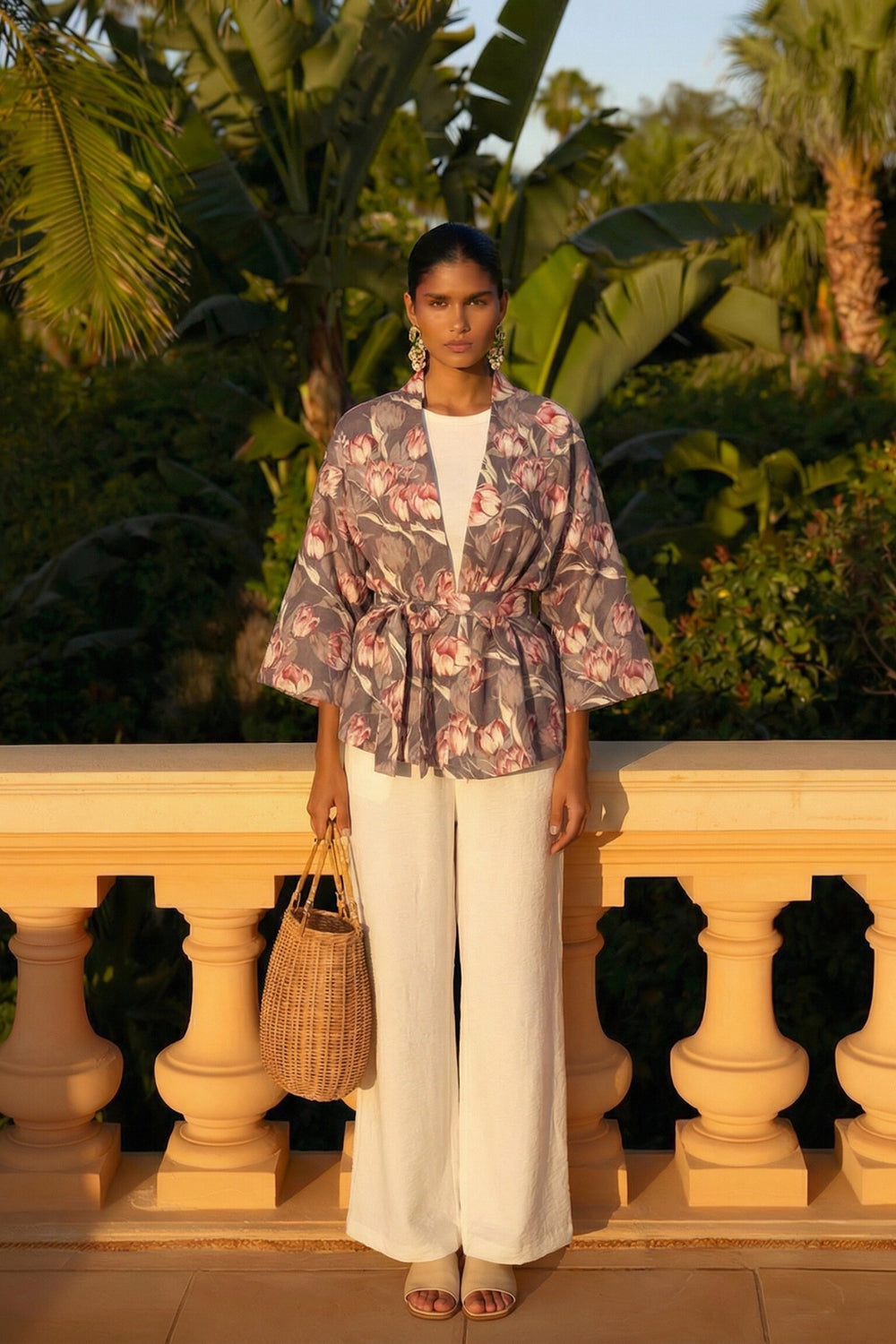 ARTEFILIA-MILANO - giacca kimono alma lino stampato - AVENTINO GRIGIO