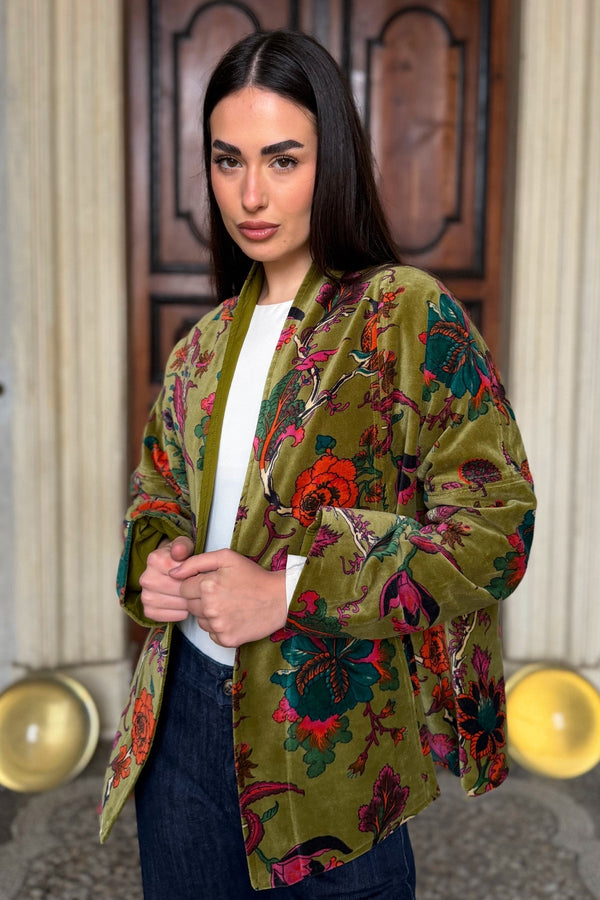 ARTEFILIA-MILANO - giacca uma velluto stampato - GARDA OLIVA