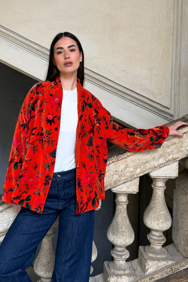 ARTEFILIA-MILANO - giacca uma velluto stampato - RAVELLO ARANCIO