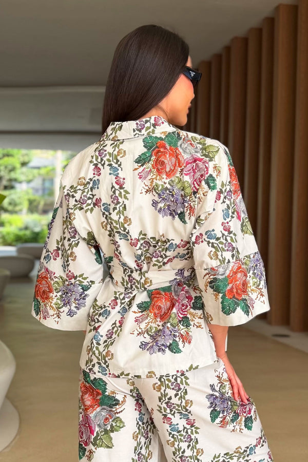 ARTEFILIA-MILANO - giacca kimono peonia - BIANCO