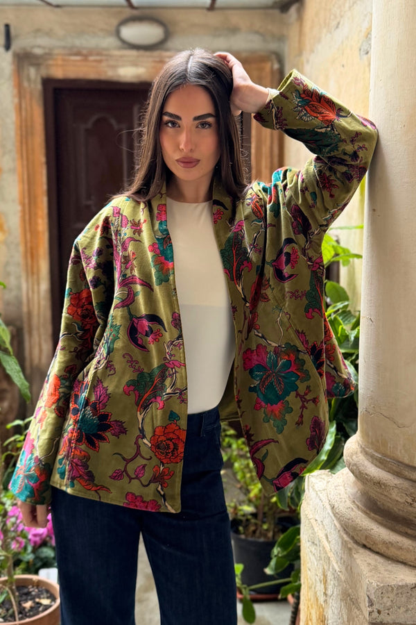 ARTEFILIA-MILANO - giacca uma velluto stampato - GARDA OLIVA