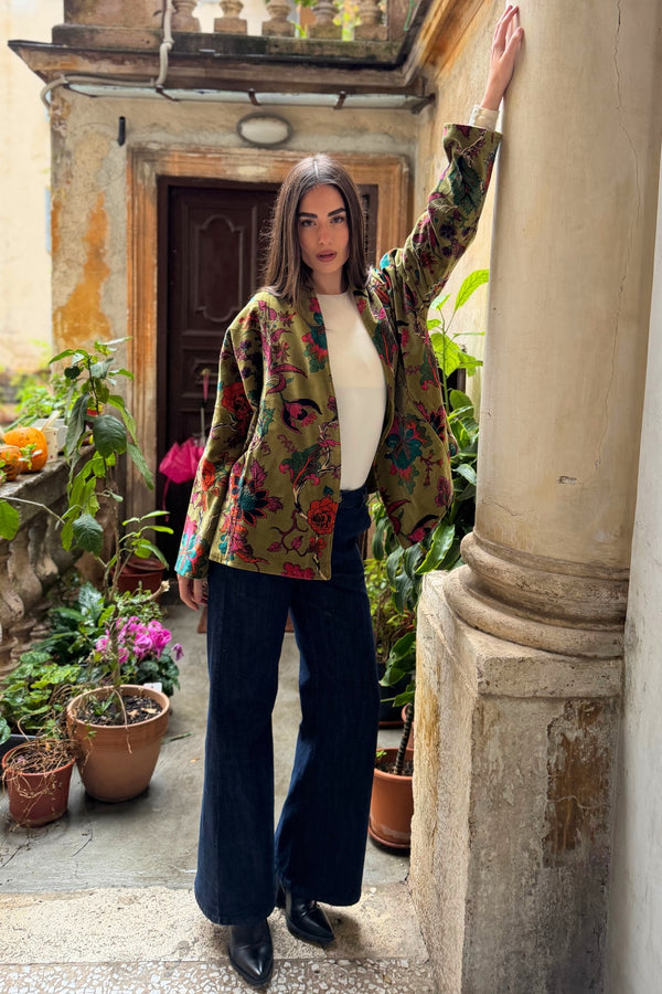 ARTEFILIA-MILANO - giacca uma velluto stampato - GARDA OLIVA