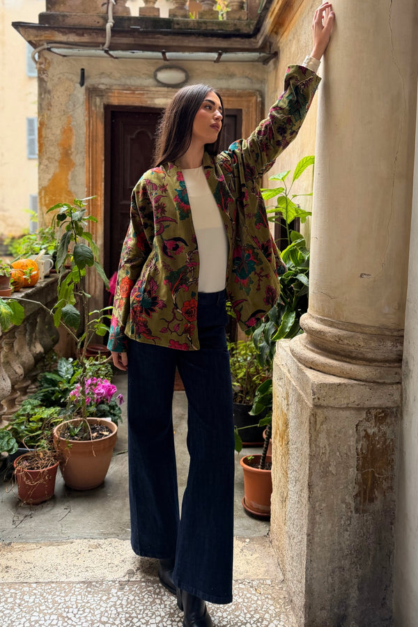 ARTEFILIA-MILANO - giacca uma velluto stampato - GARDA OLIVA