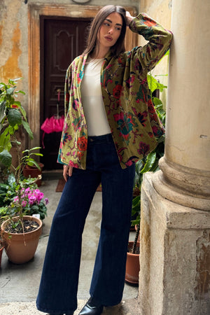 ARTEFILIA-MILANO - giacca uma velluto stampato - GARDA OLIVA