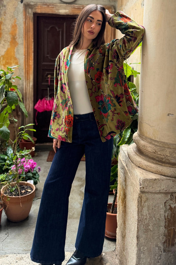 ARTEFILIA-MILANO - giacca uma velluto stampato - GARDA OLIVA