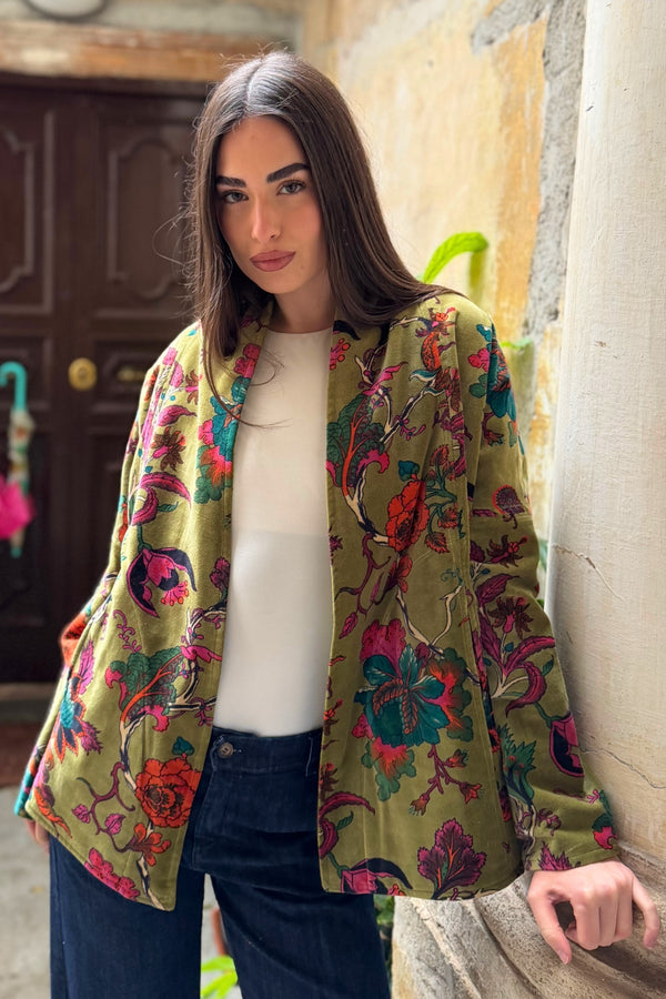 ARTEFILIA-MILANO - giacca uma velluto stampato - GARDA OLIVA