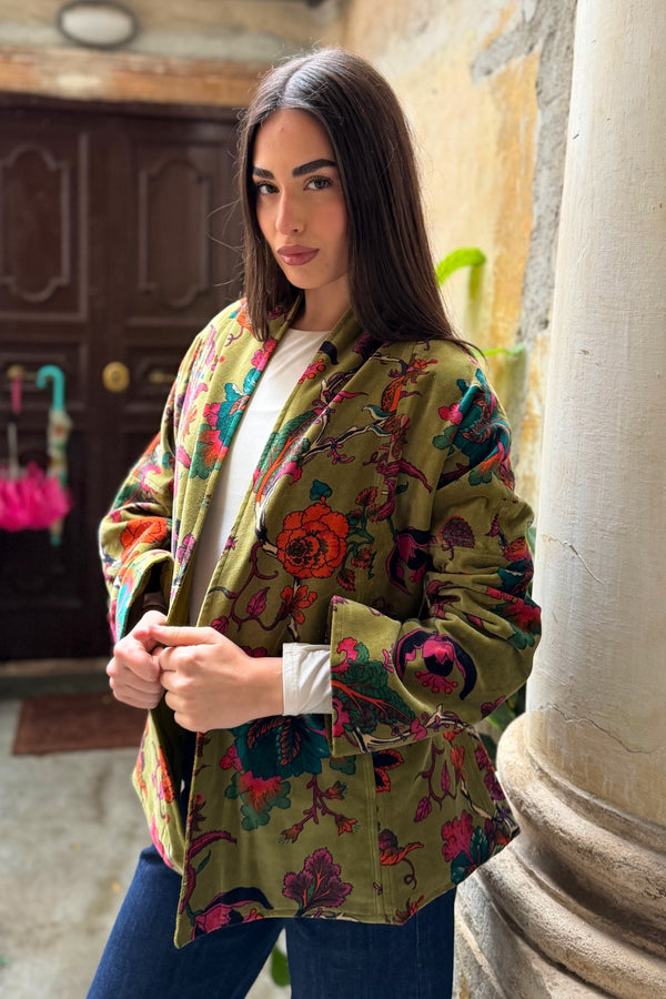 ARTEFILIA-MILANO - giacca uma velluto stampato - GARDA OLIVA