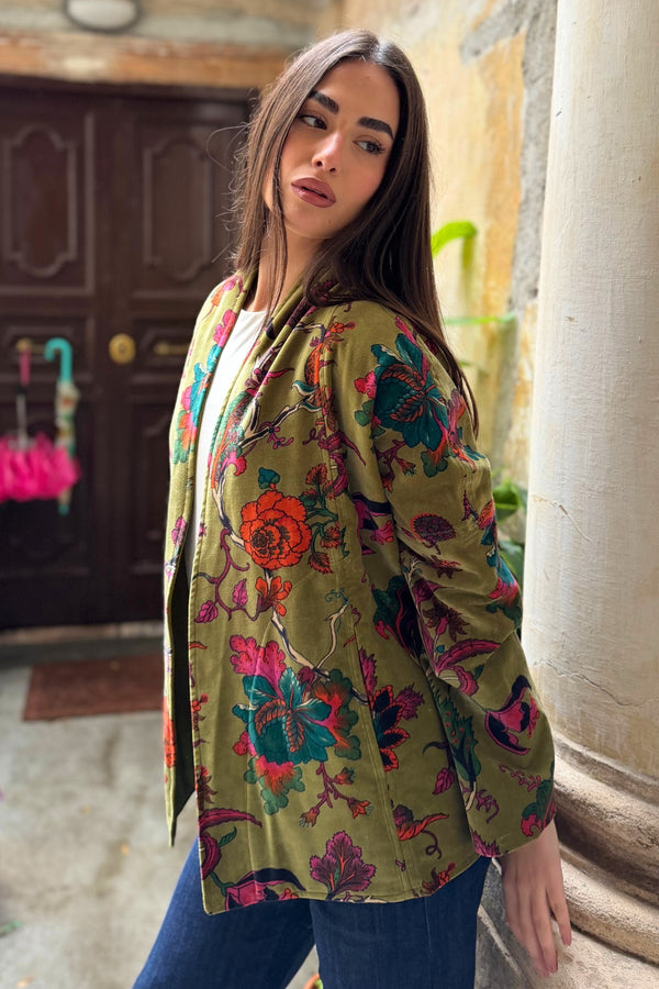 ARTEFILIA-MILANO - giacca uma velluto stampato - GARDA OLIVA