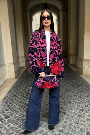 ARTEFILIA-MILANO - borsa ricamata stella - ADIRA BLUE