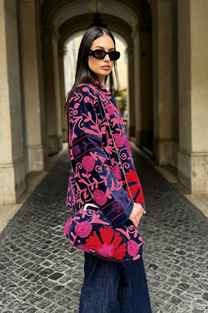 ARTEFILIA-MILANO - borsa ricamata stella - ADIRA BLUE