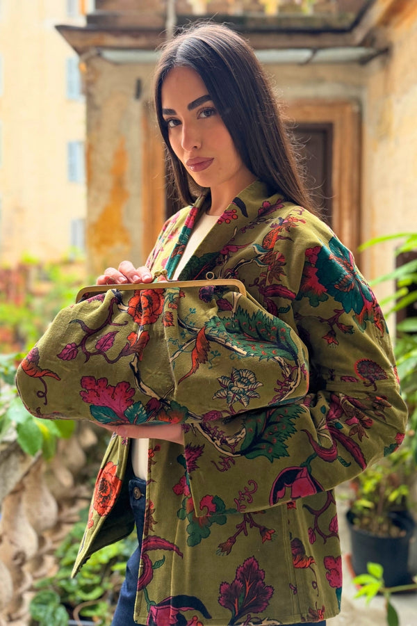 ARTEFILIA-MILANO - borsa velluto stella - GARDA OLIVA