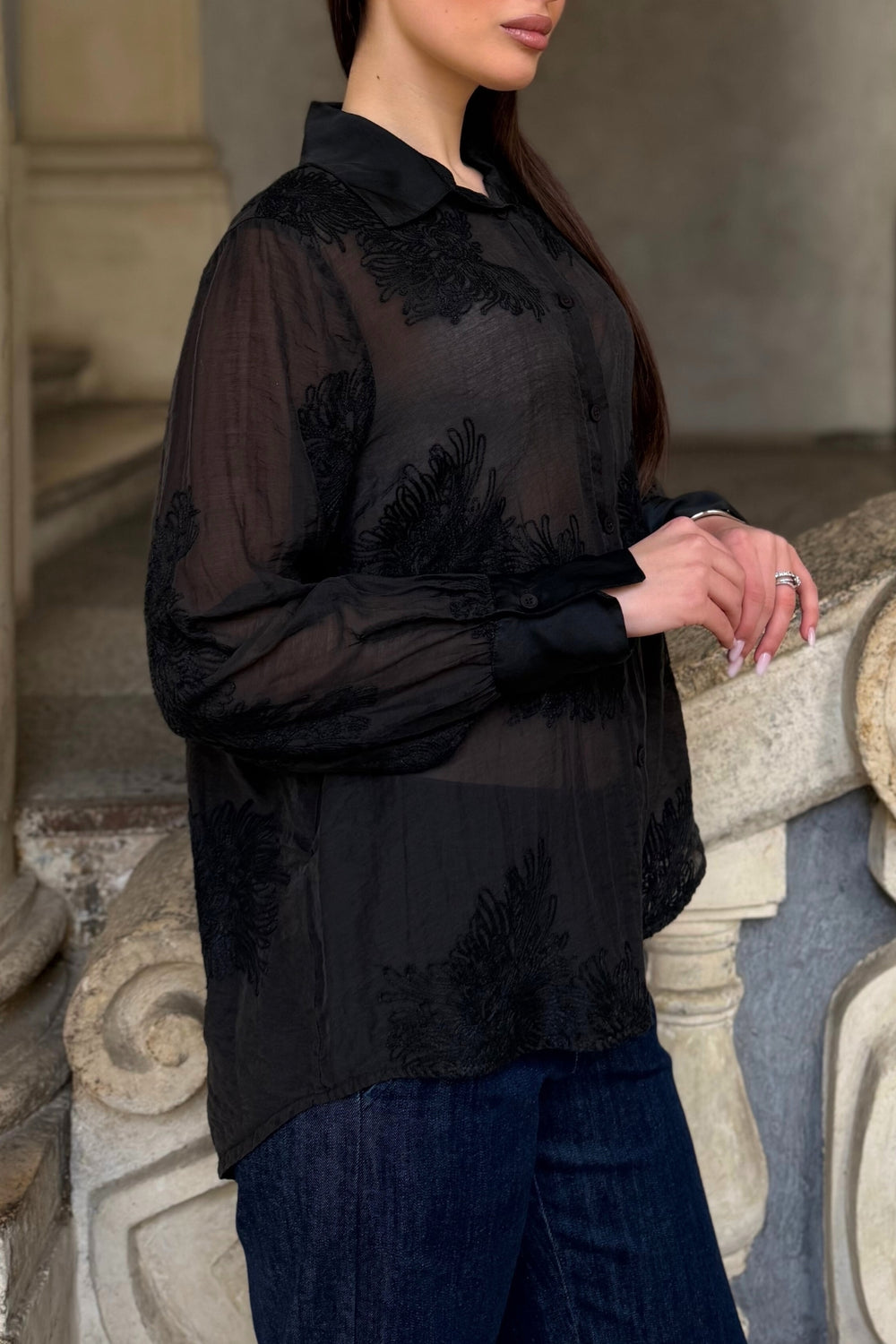 ARTEFILIA-MILANO - camicia solana ricamo - NERO