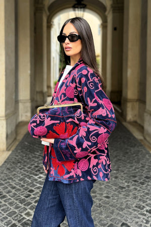 ARTEFILIA-MILANO - borsa ricamata stella - ADIRA BLUE