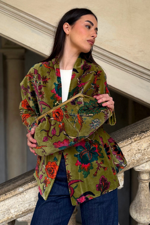 ARTEFILIA-MILANO - borsa velluto stella - GARDA OLIVA