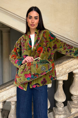 ARTEFILIA-MILANO - borsa velluto stella - GARDA OLIVA