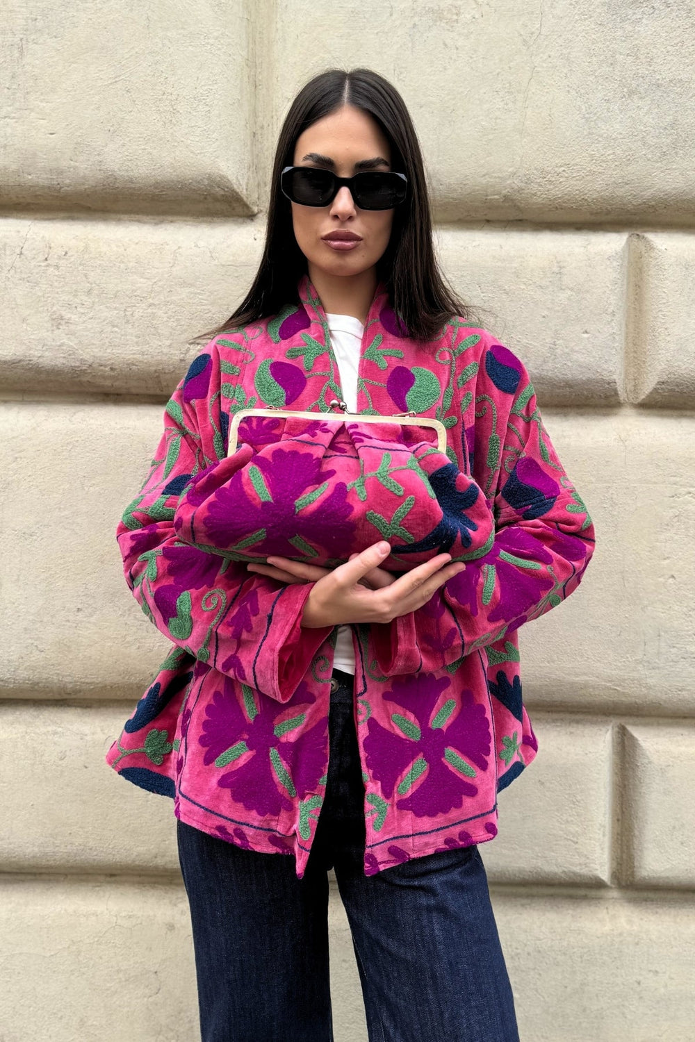 ARTEFILIA-MILANO - borsa ricamata stella - ZAMIRA FUXIA