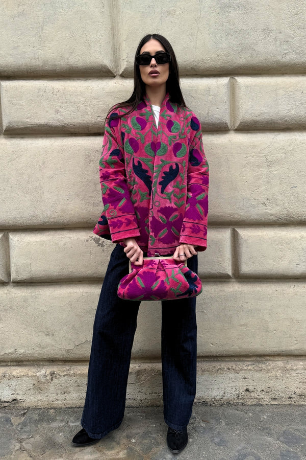 ARTEFILIA-MILANO - borsa ricamata stella - ZAMIRA FUXIA