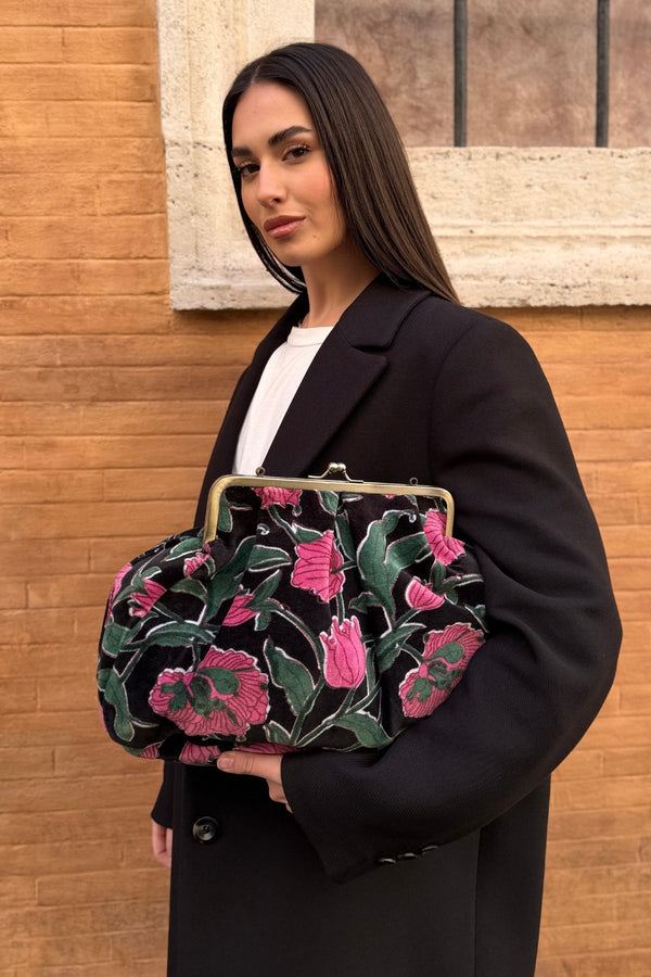 ARTEFILIA-MILANO - borsa katia velluto clutch grande - RIALTO NERO