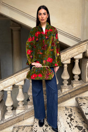 ARTEFILIA-MILANO - borsa velluto stella - RAVELLO VERDE