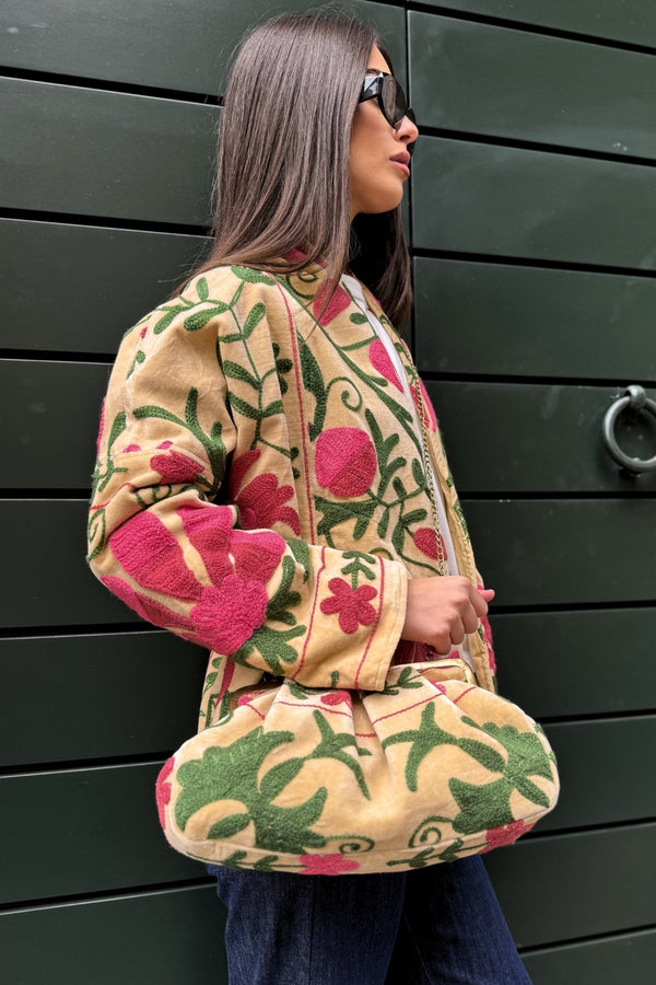 ARTEFILIA-MILANO - borsa ricamata stella - NAIMA BURRO