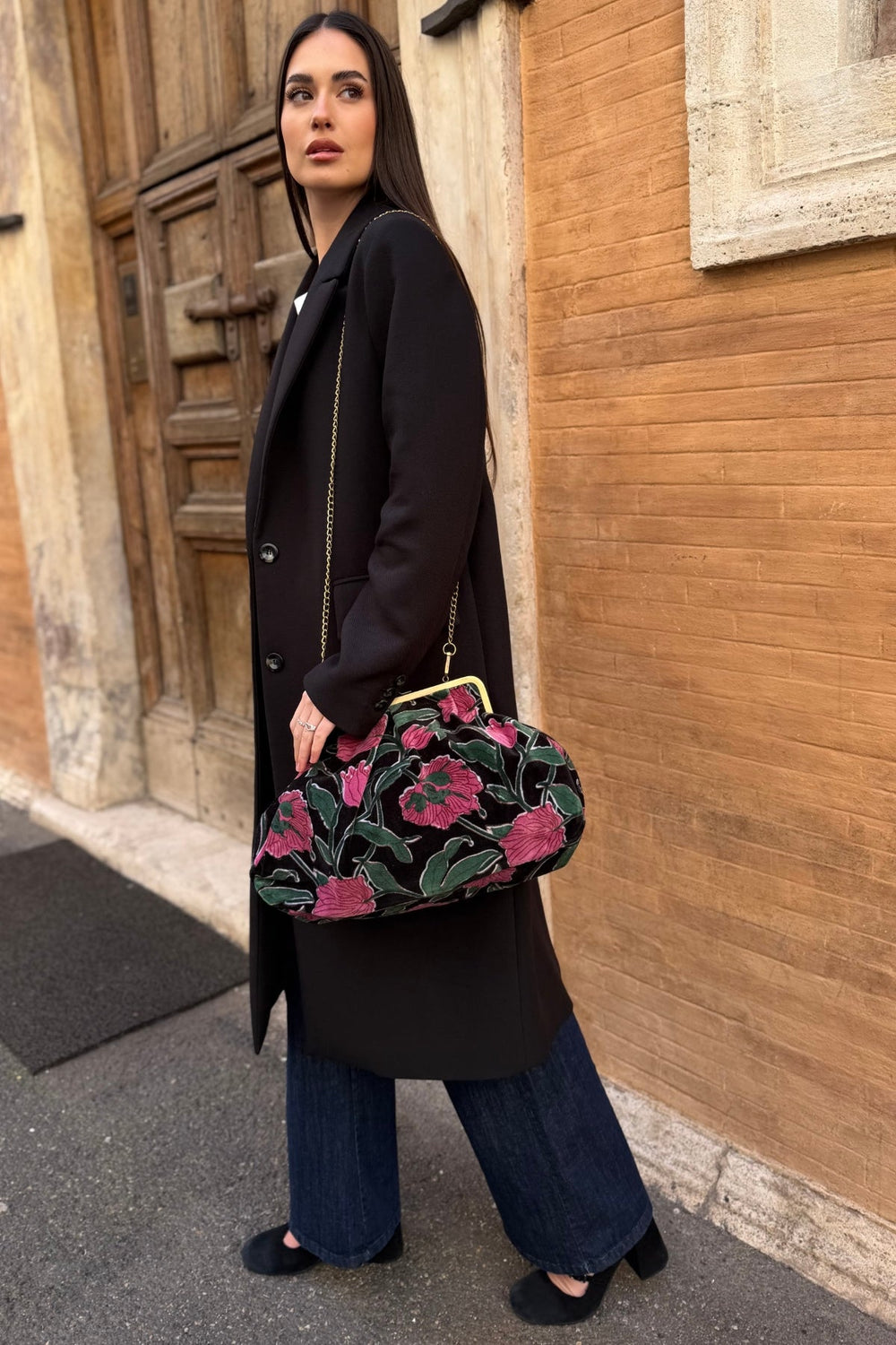 ARTEFILIA-MILANO - borsa katia velluto clutch grande - RIALTO NERO