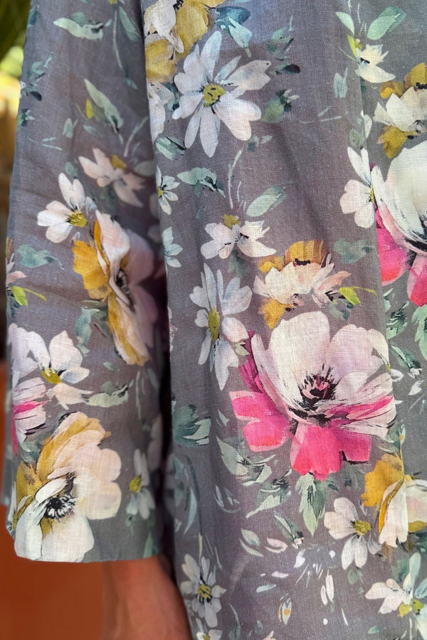 ARTEFILIA-MILANO - giacca  kimono alma lino stampato - MONCALIERI GRIGIO