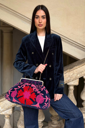 ARTEFILIA-MILANO - borsa ricamata katia clutch grande - ADIRA BLUE