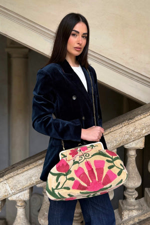 ARTEFILIA-MILANO - borsa ricamata katia clutch grande  - NAIMA BURRO