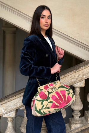 ARTEFILIA-MILANO - borsa ricamata katia clutch grande  - NAIMA BURRO