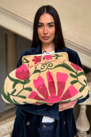 ARTEFILIA-MILANO - borsa ricamata katia clutch grande  - NAIMA BURRO