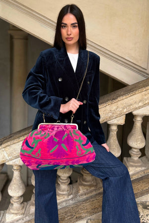 ARTEFILIA-MILANO - borsa ricamata katia clutch grande - ZAMIRA FUXIA