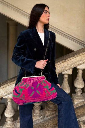 ARTEFILIA-MILANO - borsa ricamata katia clutch grande - ZAMIRA FUXIA