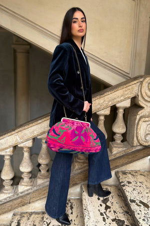 ARTEFILIA-MILANO - borsa ricamata katia clutch grande - ZAMIRA FUXIA