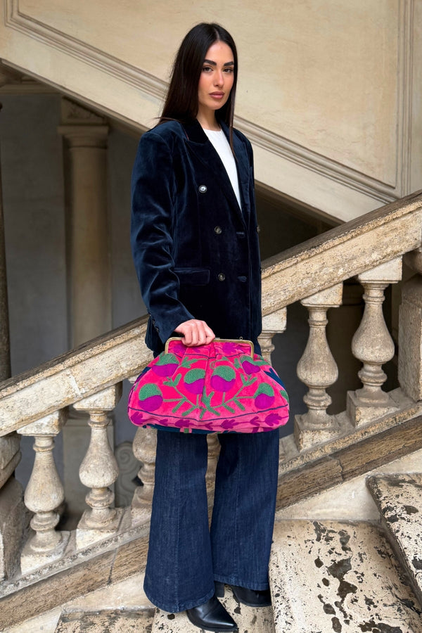 ARTEFILIA-MILANO - borsa ricamata katia clutch grande - ZAMIRA FUXIA