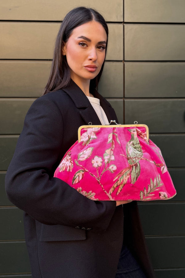 ARTEFILIA-MILANO - Borsa Katia velluto clutch grande - MURANO FUCSIA