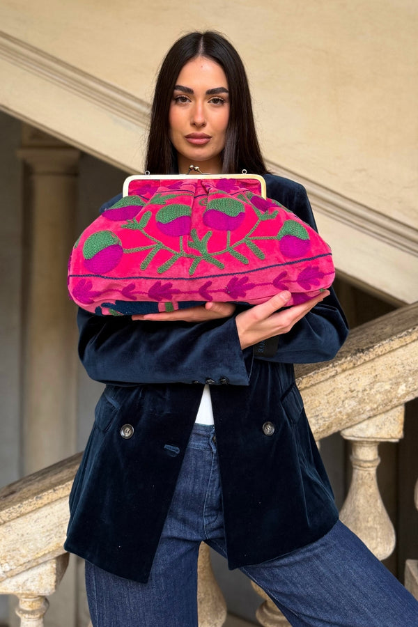 ARTEFILIA-MILANO - borsa ricamata katia clutch grande - ZAMIRA FUXIA
