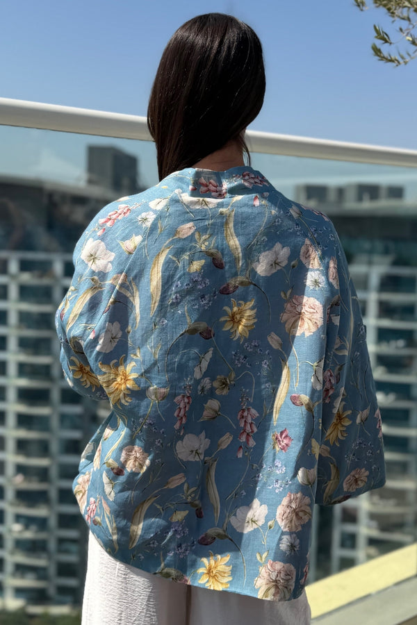 ARTEFILIA-MILANO - giacca kimono alma lino stampato - ANACAPRI POLVERE